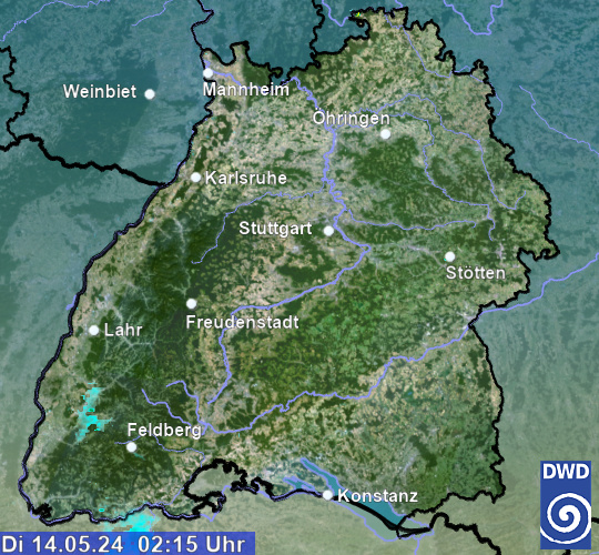 aktuelles Radarbild Region Suedwest