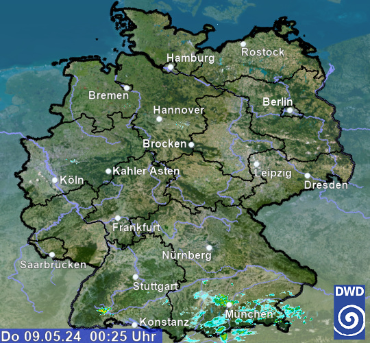 Radarbild Deutschland - Darstellung der Niederschlagsverteilung